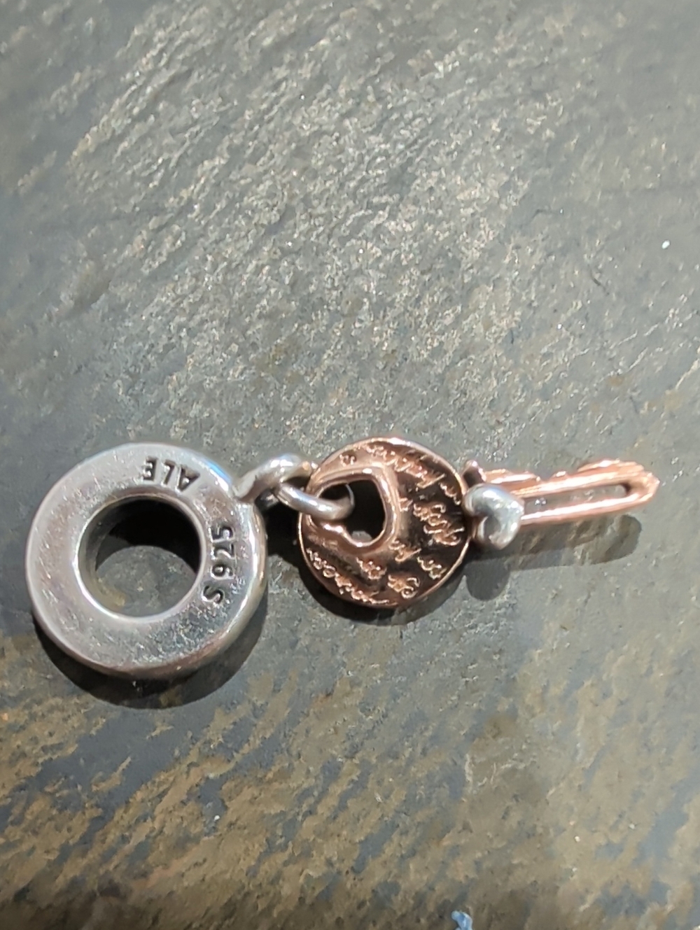 Sterling Silver & Rose Gold Charm Pendant with Keyhole Accent